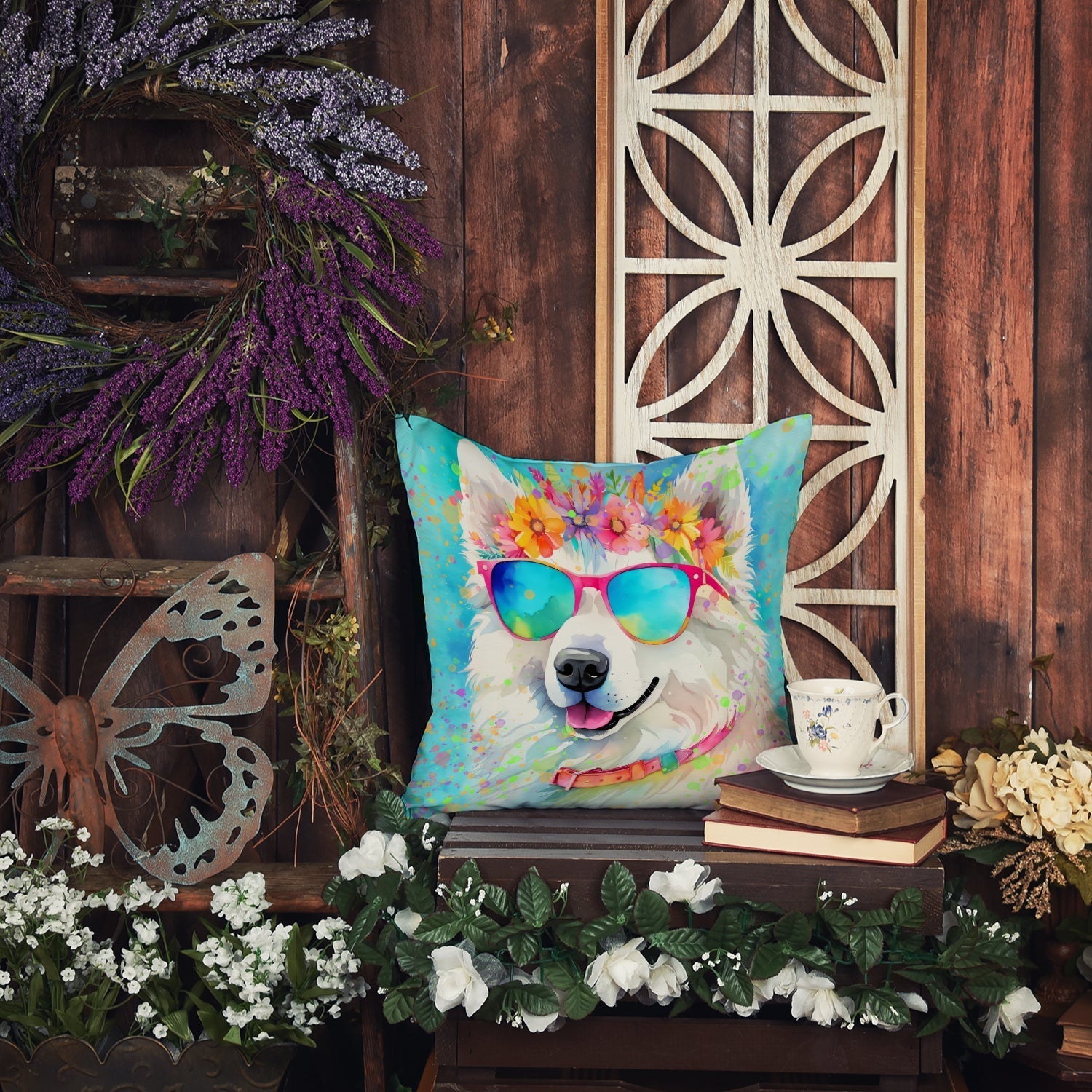 Samoyed Hippie Dawg Throw Pillow - One Color / One Size - Home & Garden - Home Textile - Pillows