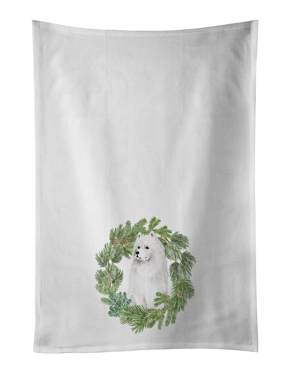 Samoyed Sitting Christmas Wreath Kitchen Towel Set of 2 - One Color / One Size - Home & Garden - Home Textile - Towels
