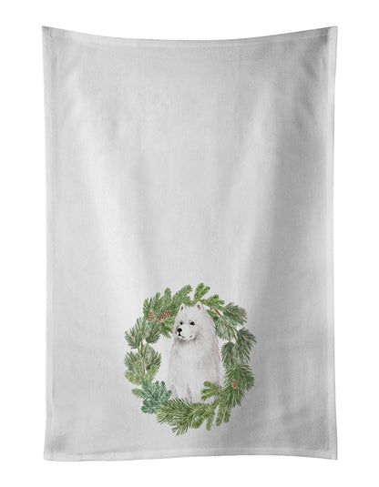 Samoyed Sitting Christmas Wreath Kitchen Towel Set of 2 - One Color / One Size - Home & Garden - Home Textile - Towels