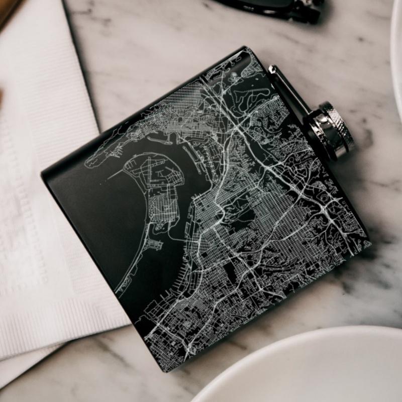 San Diego - California Map Hip Flask in Matte Black - Drinkware