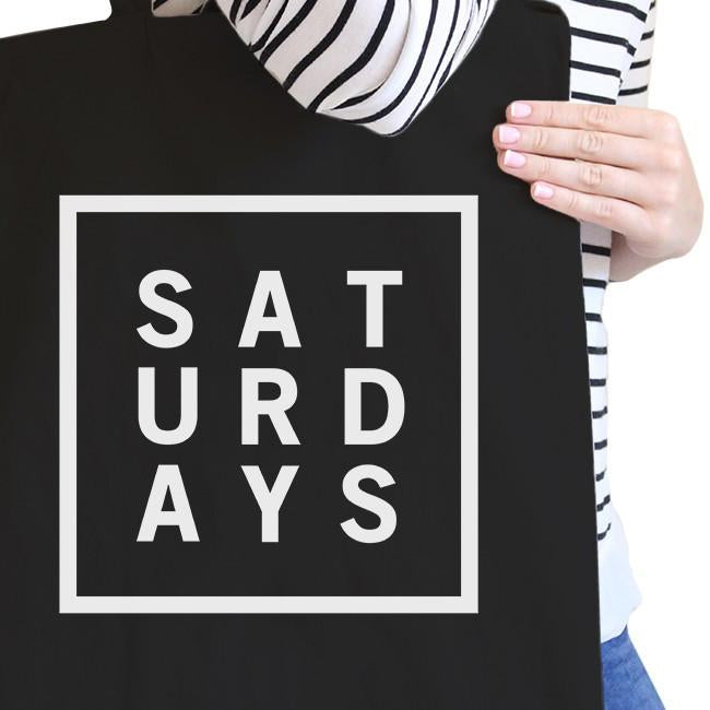 Saturdays Black Canvas Bag Trendy Typography Tote Bag Gift Ideas - One Color / One Size - Bags & Luggage - Women’s Bags