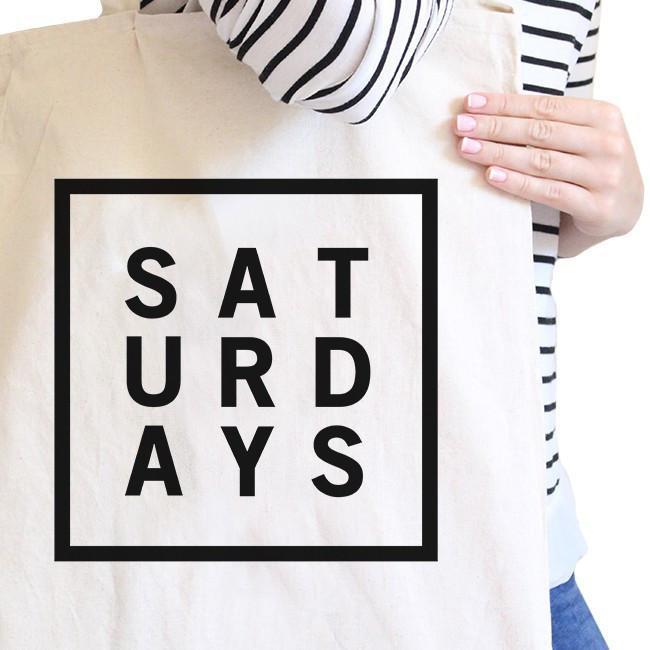 Saturdays Natural Canvas Bag Trendy Typography Tote Bag Gift Ideas - One Color / One Size - Bags & Luggage - Women’s
