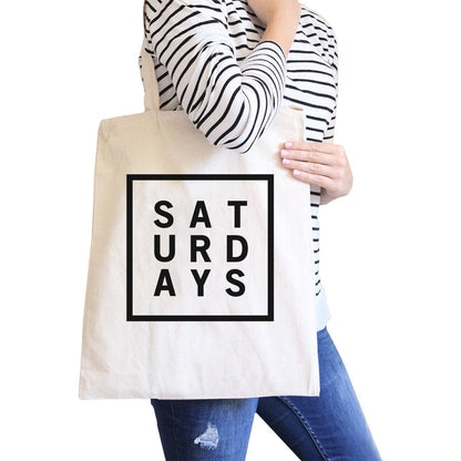 Saturdays Natural Canvas Bag Trendy Typography Tote Bag Gift Ideas - One Color / One Size - Bags & Luggage - Women’s