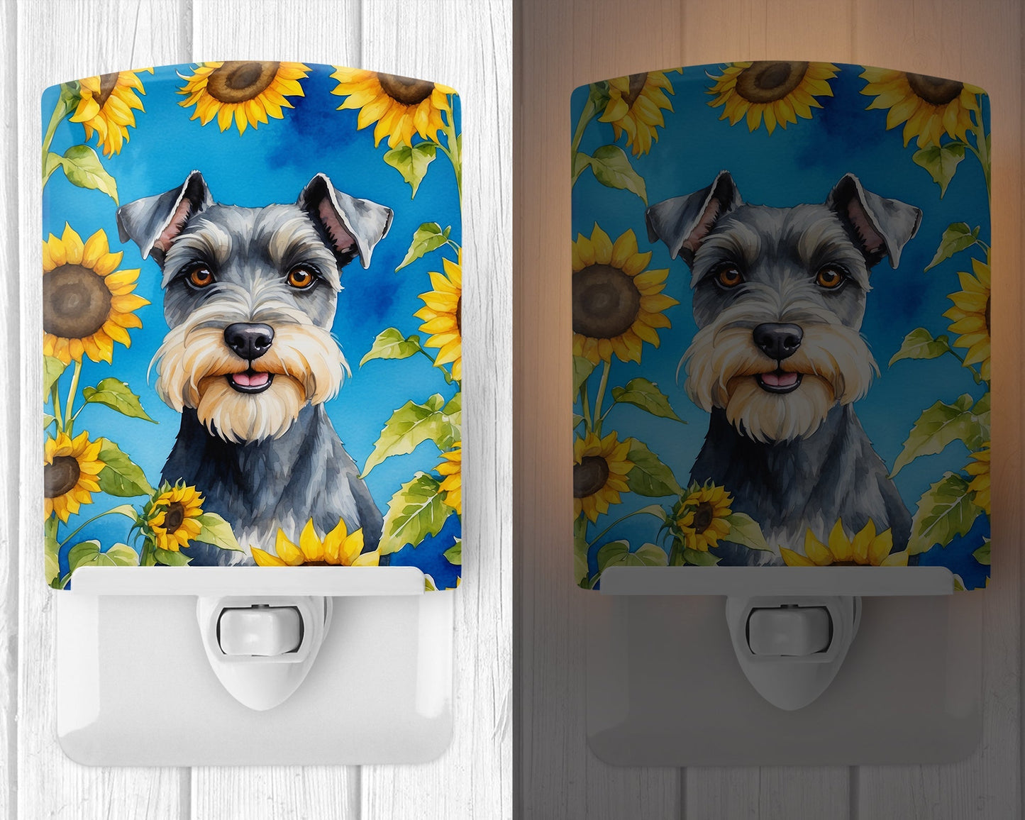 Schnauzer in Sunflowers Ceramic Night Light - One Color / One Size - Home & Garden - Home Improvement - Lights &
