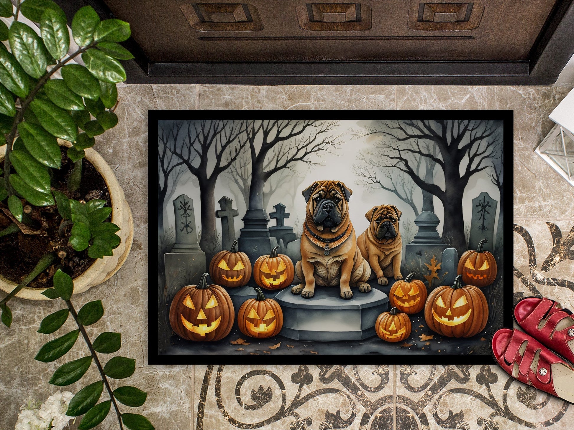 Shar Pei Spooky Halloween Doormat - One Color / One Size - Home & Garden - Home Textile - Carpets & Rugs