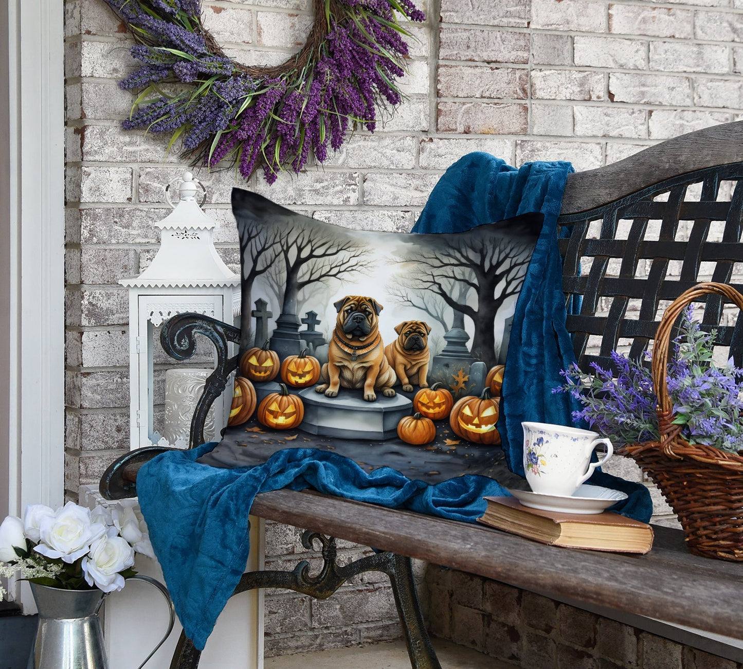 Shar Pei Spooky Halloween Throw Pillow - One Color / One Size - Home & Garden - Home Textile - Pillows