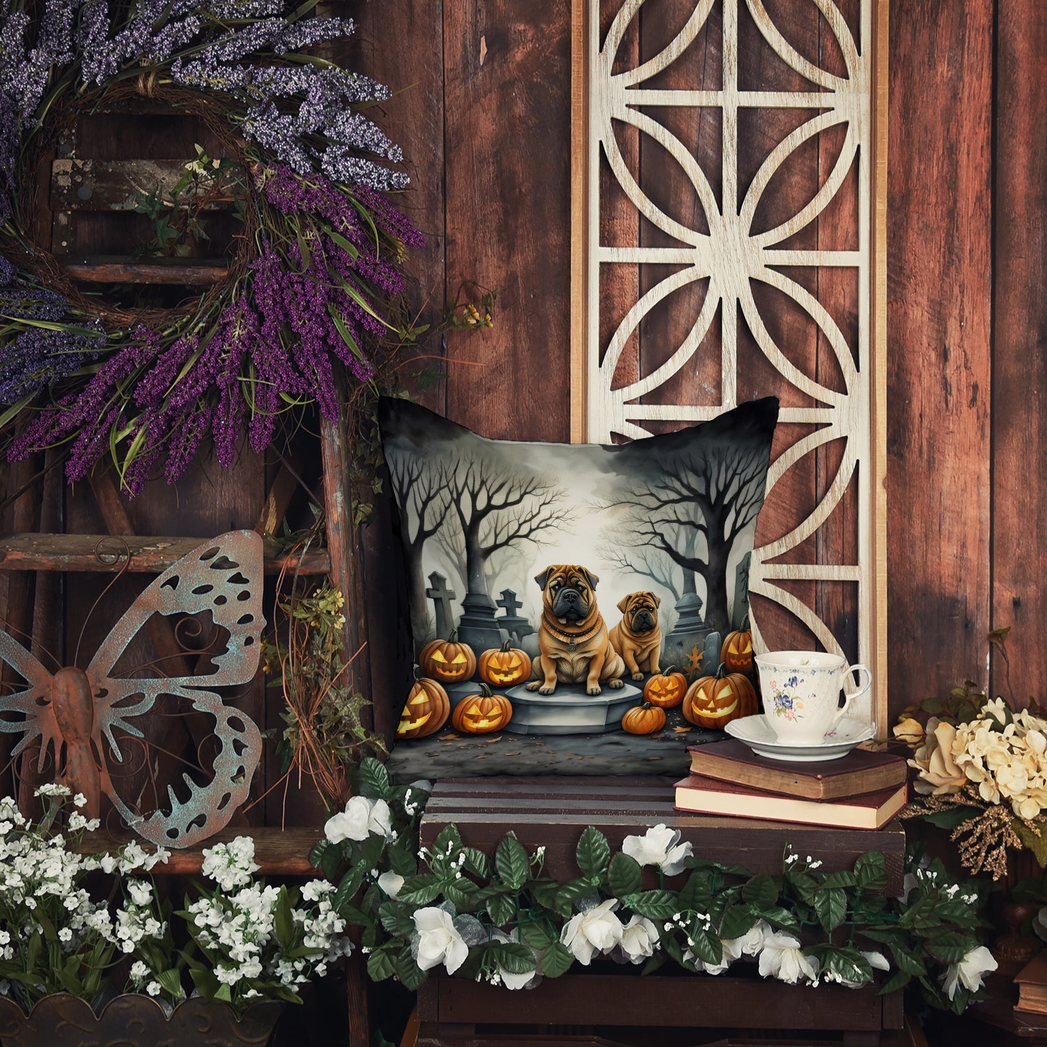 Shar Pei Spooky Halloween Throw Pillow - One Color / One Size - Home & Garden - Home Textile - Pillows