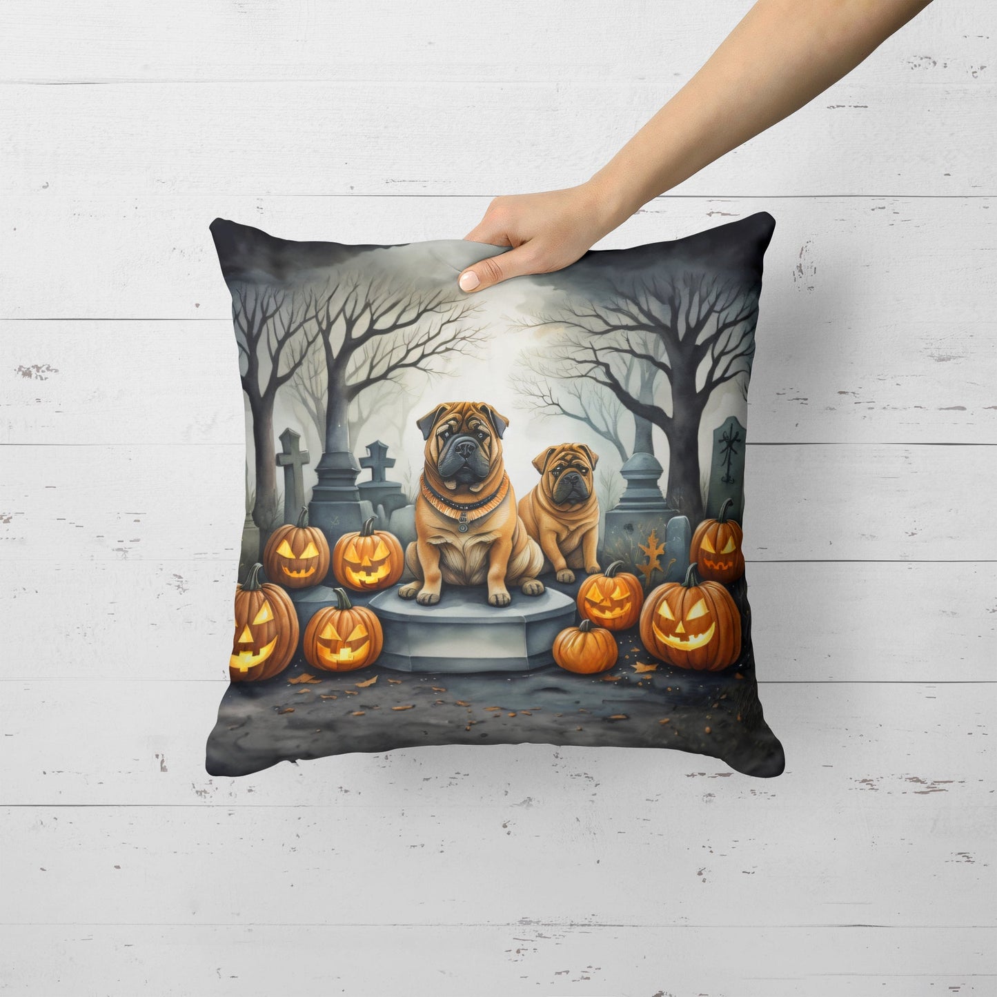 Shar Pei Spooky Halloween Throw Pillow - One Color / One Size - Home & Garden - Home Textile - Pillows