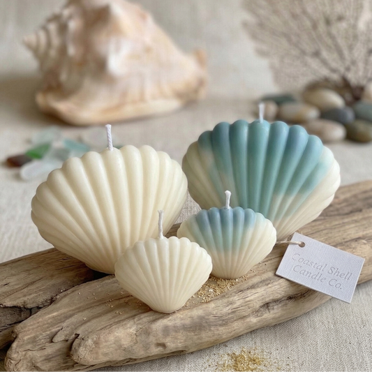 Shell Candle Handmade Coastal Decor - Small / Blue and White / Black Ice - Home & Garden - Home Decor - Candles &