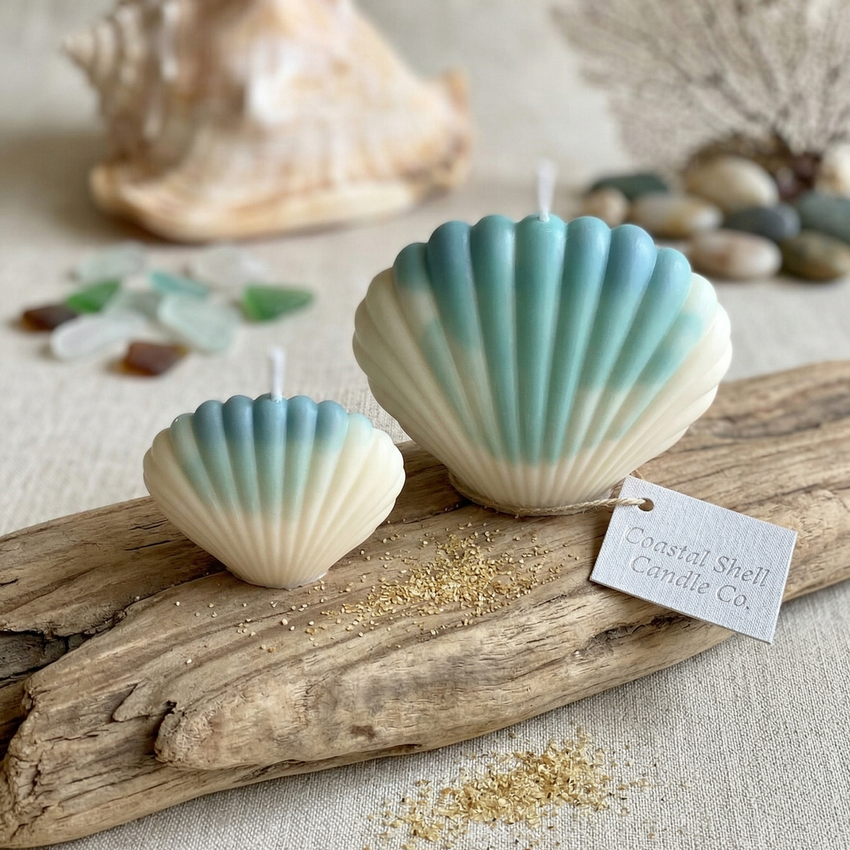 Shell Candle Handmade Coastal Decor - Small / Ivory / Black Ice - Home & Garden - Home Decor - Candles & Holders