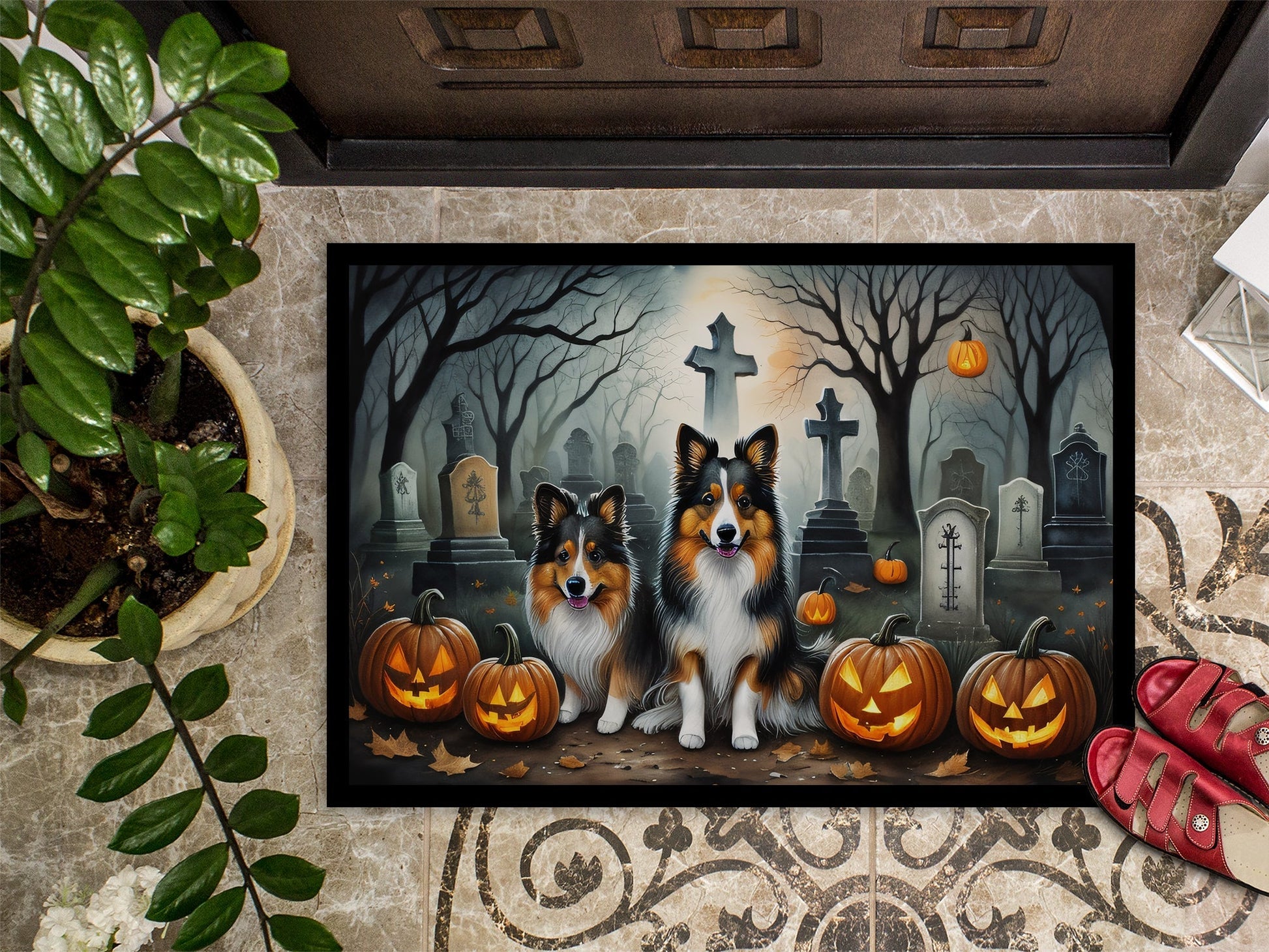 Sheltie Spooky Halloween Doormat - One Color / One Size - Home & Garden - Home Textile - Carpets & Rugs