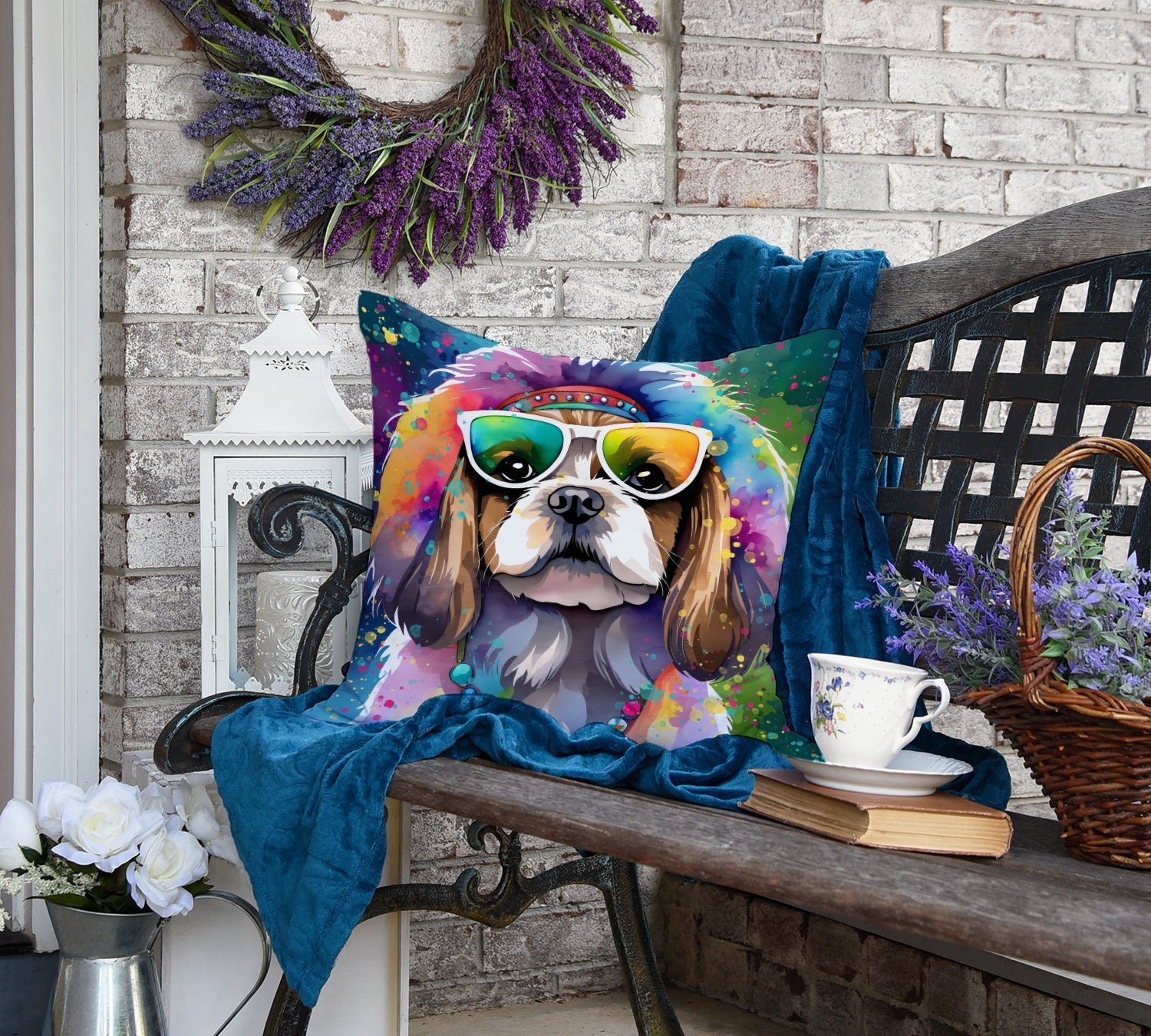 Shih Tzu Hippie Dawg Throw Pillow - One Color / One Size - Home & Garden - Home Textile - Pillows
