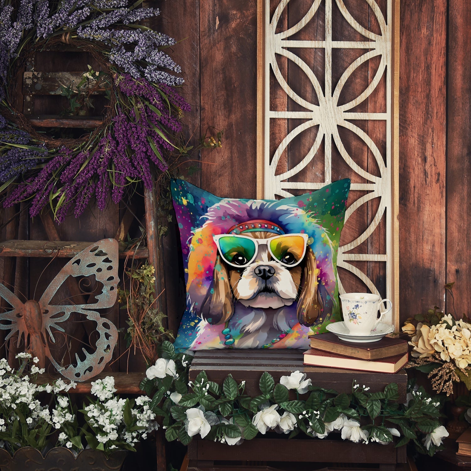 Shih Tzu Hippie Dawg Throw Pillow - One Color / One Size - Home & Garden - Home Textile - Pillows
