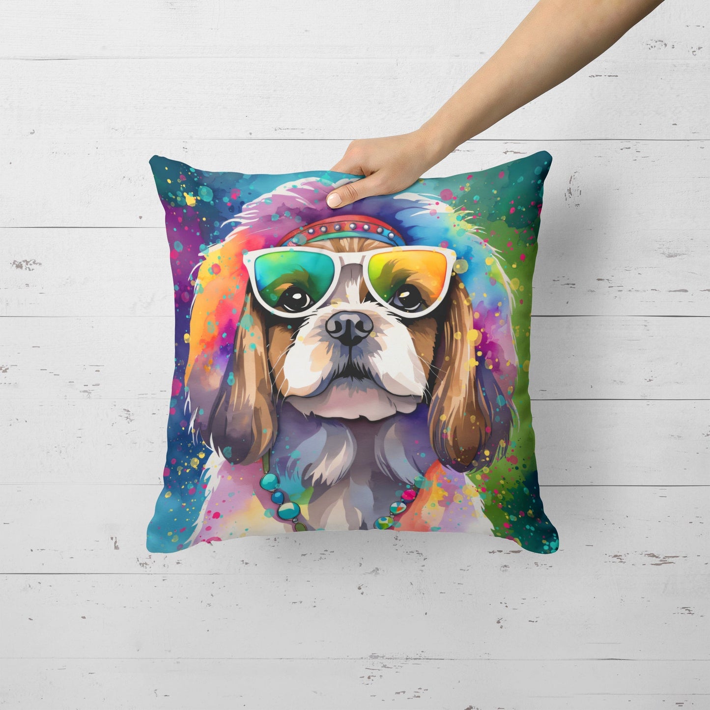Shih Tzu Hippie Dawg Throw Pillow - One Color / One Size - Home & Garden - Home Textile - Pillows
