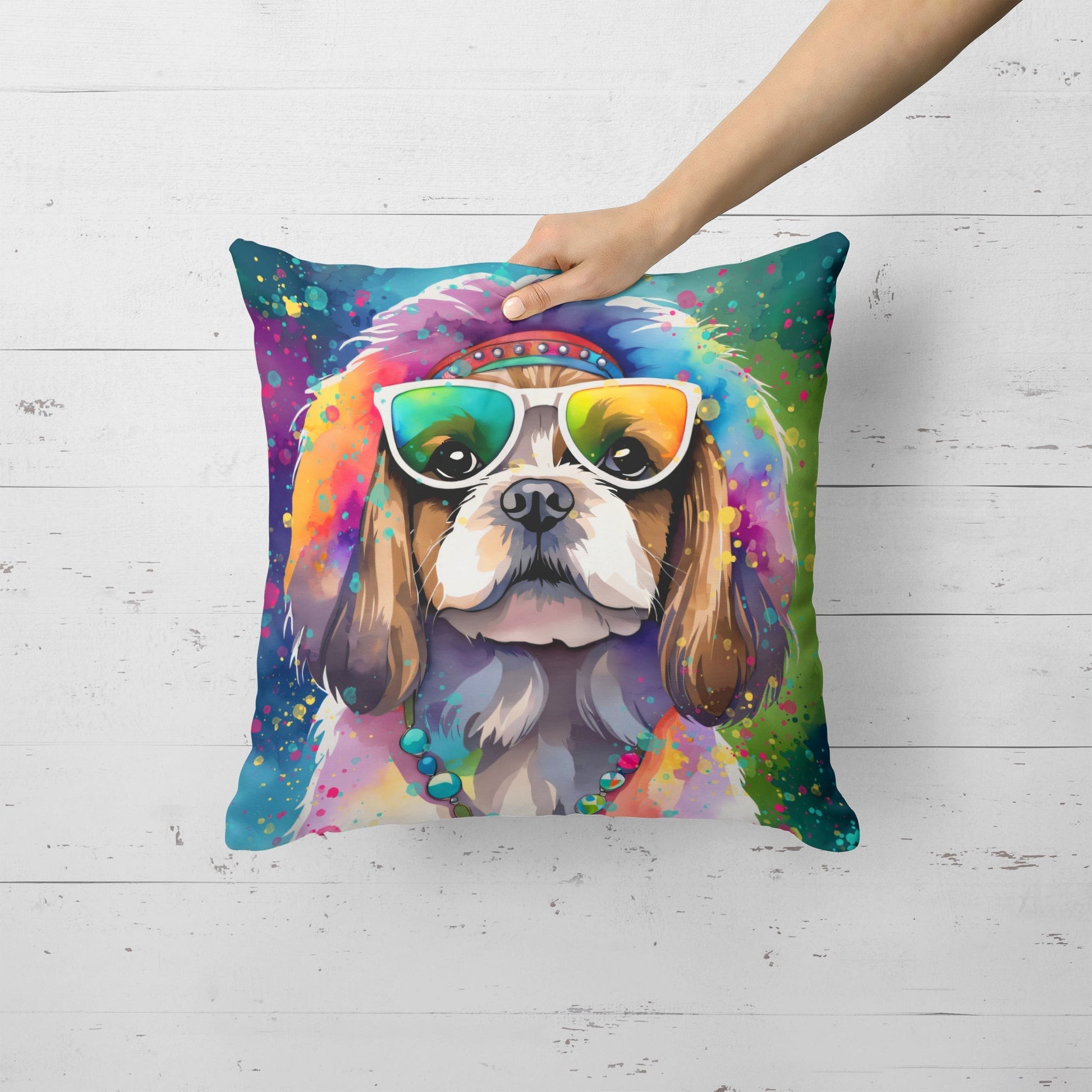 Shih Tzu Hippie Dawg Throw Pillow - One Color / One Size - Home & Garden - Home Textile - Pillows