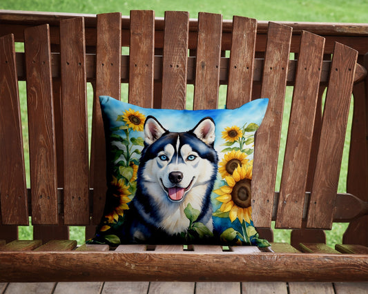 Siberian Husky in Sunflowers Throw Pillow - One Color / One Size - Home & Garden - Home Textile - Pillows