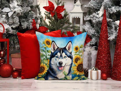 Siberian Husky in Sunflowers Throw Pillow - One Color / One Size - Home & Garden - Home Textile - Pillows