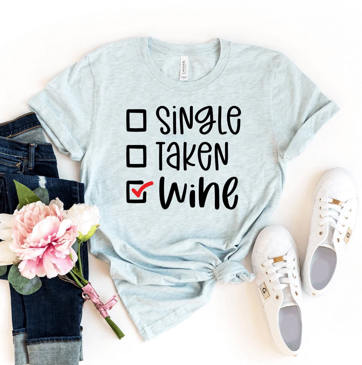 Single Taken Wine T-Shirt - Women’s Fashion - Women’s Clothing - Tops & Tees - T-Shirts
