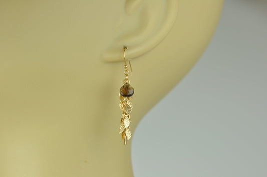 Smoky Topaz and Leaf Cascade Earrings - One Color / One Size - Jewelry & Accessories - Earrings