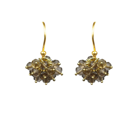 Smoky Topaz Cluster Vermeil Earrings - One Color / One Size - Jewelry & Accessories