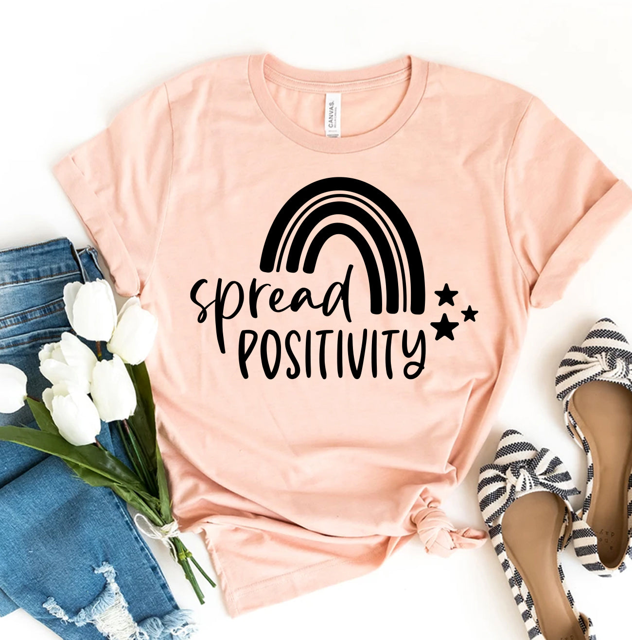 Spread Positivity Rainbow T-Shirt - Women’s Fashion - Women’s Clothing - Tops & Tees - T-Shirts