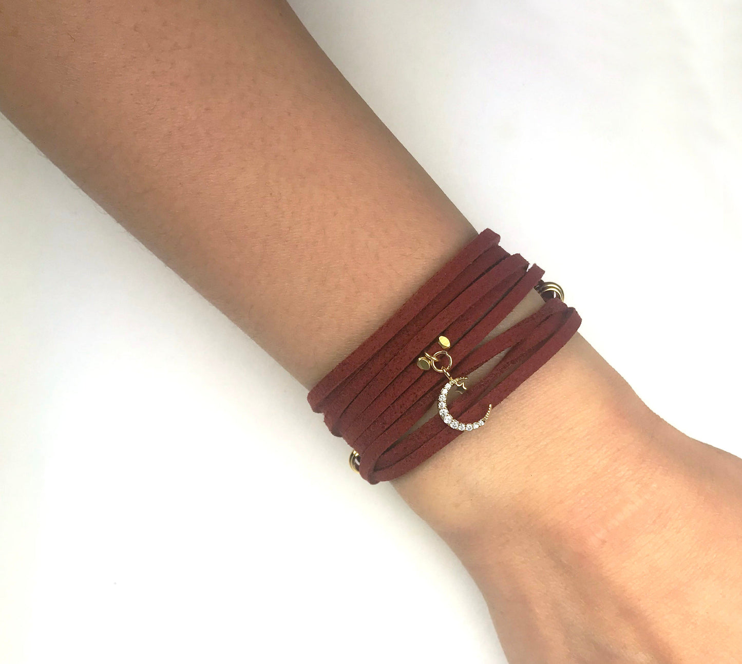 Starry Moon Burgundy Suede Wrap Bracelet - One Color / One Size - Jewelry & Accessories