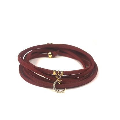 Starry Moon Burgundy Suede Wrap Bracelet - One Color / One Size - Jewelry & Accessories