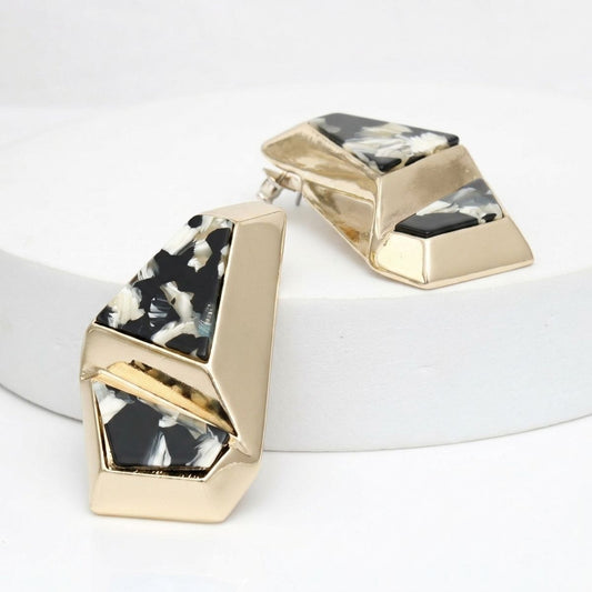 Stud Abstract Black Mosaic Terrazzo Earrings