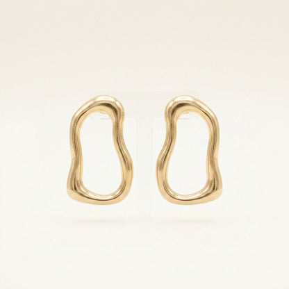 Stud Brushed Matte Gold Wavy Oval Earrings