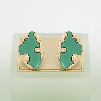 Stud Green and Gold Molten Metal Retro Earrings
