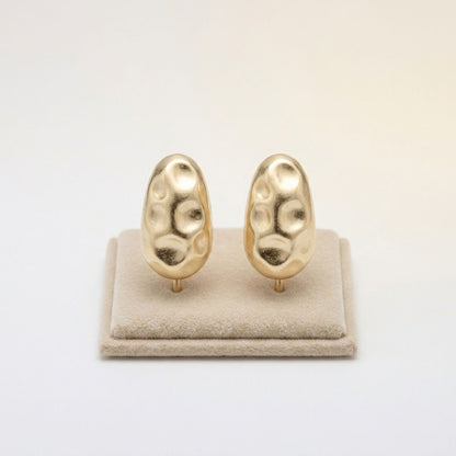 Stud Matte Gold Hammered Dome Teardrop Earrings