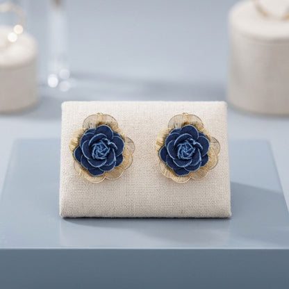 Stud Medium Blue Denim Rose Die Cut Earrings