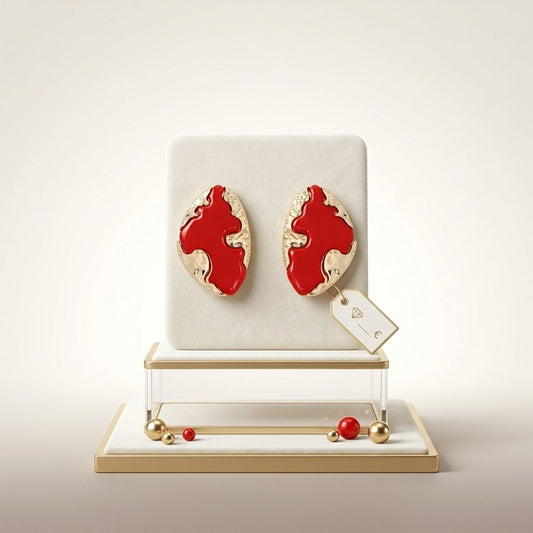 Stud Red and Gold Molten Metal Retro Earrings