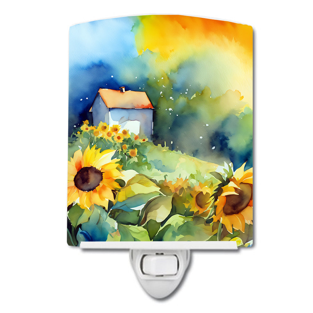 Sunflowers in Watercolor Ceramic Night Light - One Color / One Size - Home & Garden - Home Improvement - Lights &