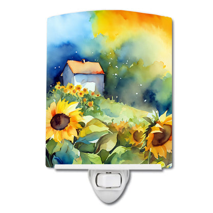 Sunflowers in Watercolor Ceramic Night Light - One Color / One Size - Home & Garden - Home Improvement - Lights &