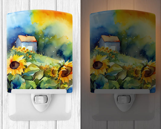 Sunflowers in Watercolor Ceramic Night Light - One Color / One Size - Home & Garden - Home Improvement - Lights &