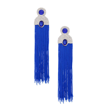 Tassel Royal Blue Long Vintage Glam Earrings Women