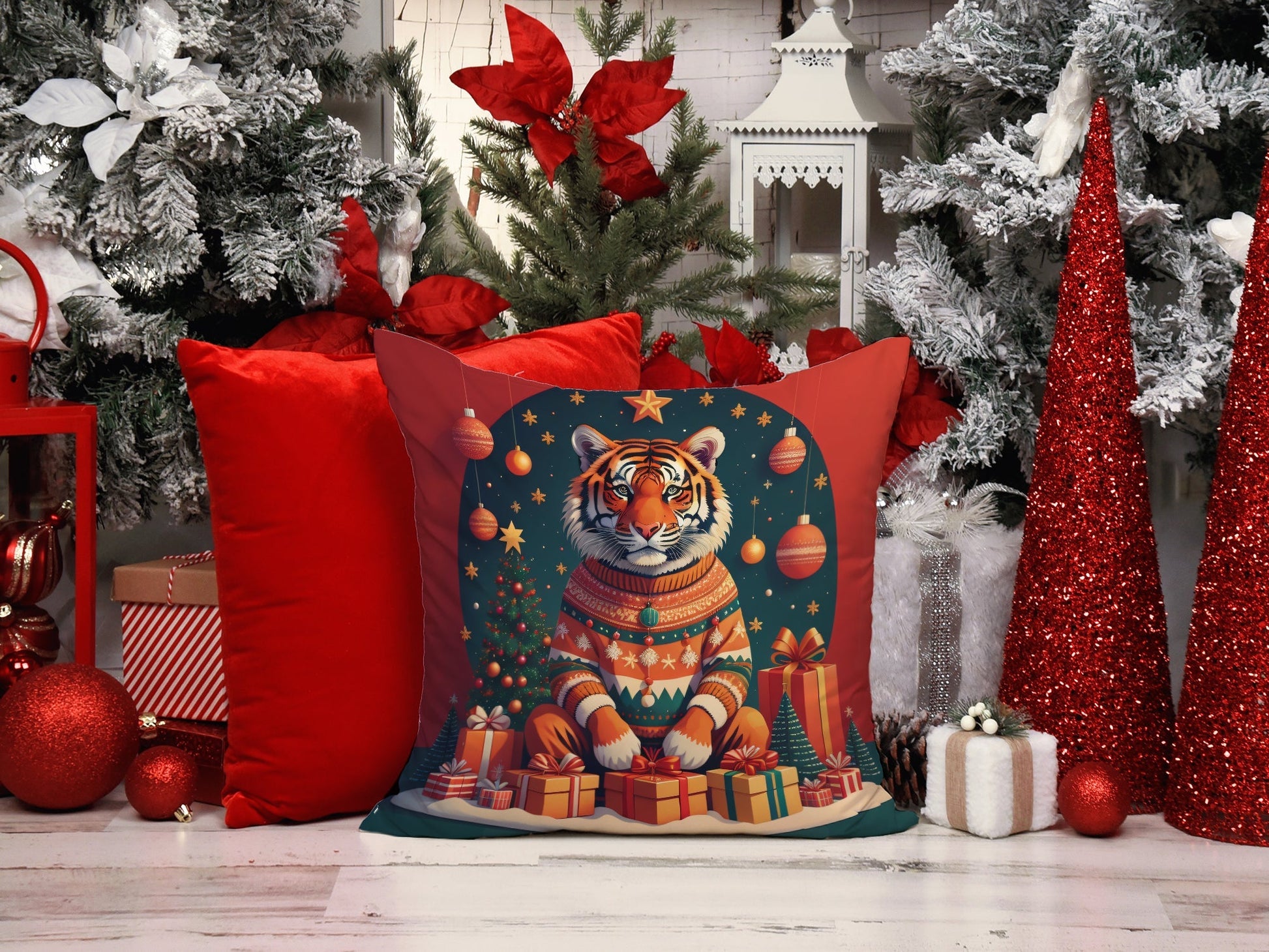 Tiger Christmas Throw Pillow - One Color / One Size - Home & Garden - Home Textile - Pillows