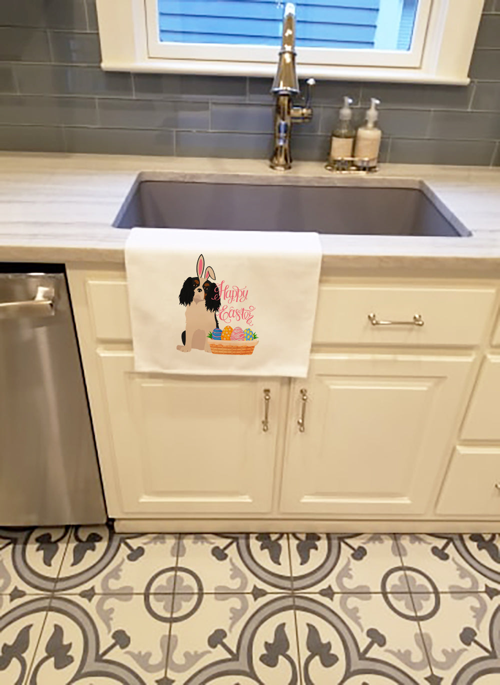 Tricolor Cavalier Spaniel Easter Kitchen Towel Set of 2 - One Color / One Size - Home & Garden - Home Textile - Towels