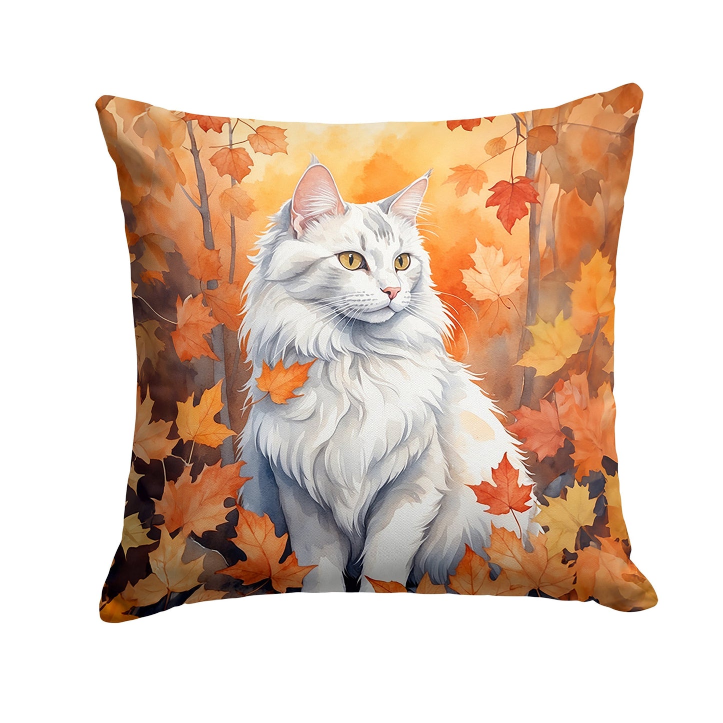 Turkish Angora Cat in Fall Leaves Throw Pillow - One Color / One Size - Home & Garden - Home Textile - Pillows