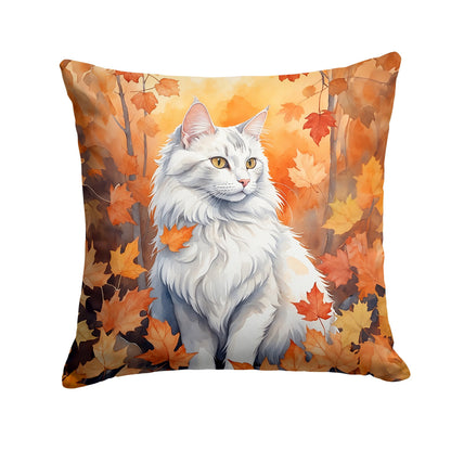 Turkish Angora Cat in Fall Leaves Throw Pillow - One Color / One Size - Home & Garden - Home Textile - Pillows