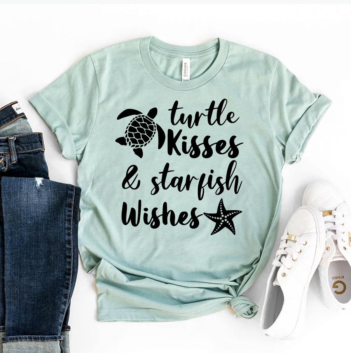 Turtle Kisses and Starfish Wishes T-Shirt - Women’s Fashion - Women’s Clothing - Tops & Tees - T-Shirts