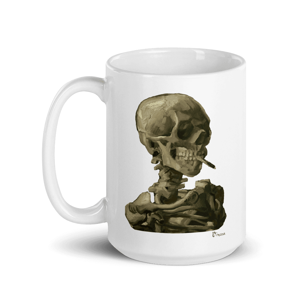 Van Gogh Skull of a Skeleton With Burning Cigarette 1886 Mug - 15oz (444mL) - Home & Garden - Kitchen Dining & Bar