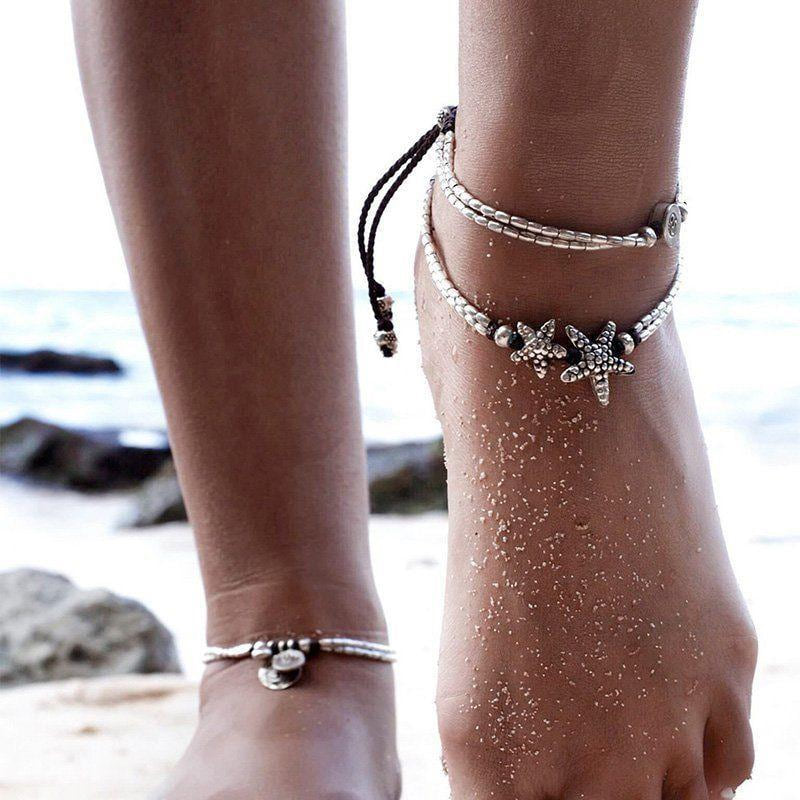 Vintage Double Beaded Starfish Anklet Ankle Bracelet - One Color / One Size - Jewelry & Accessories