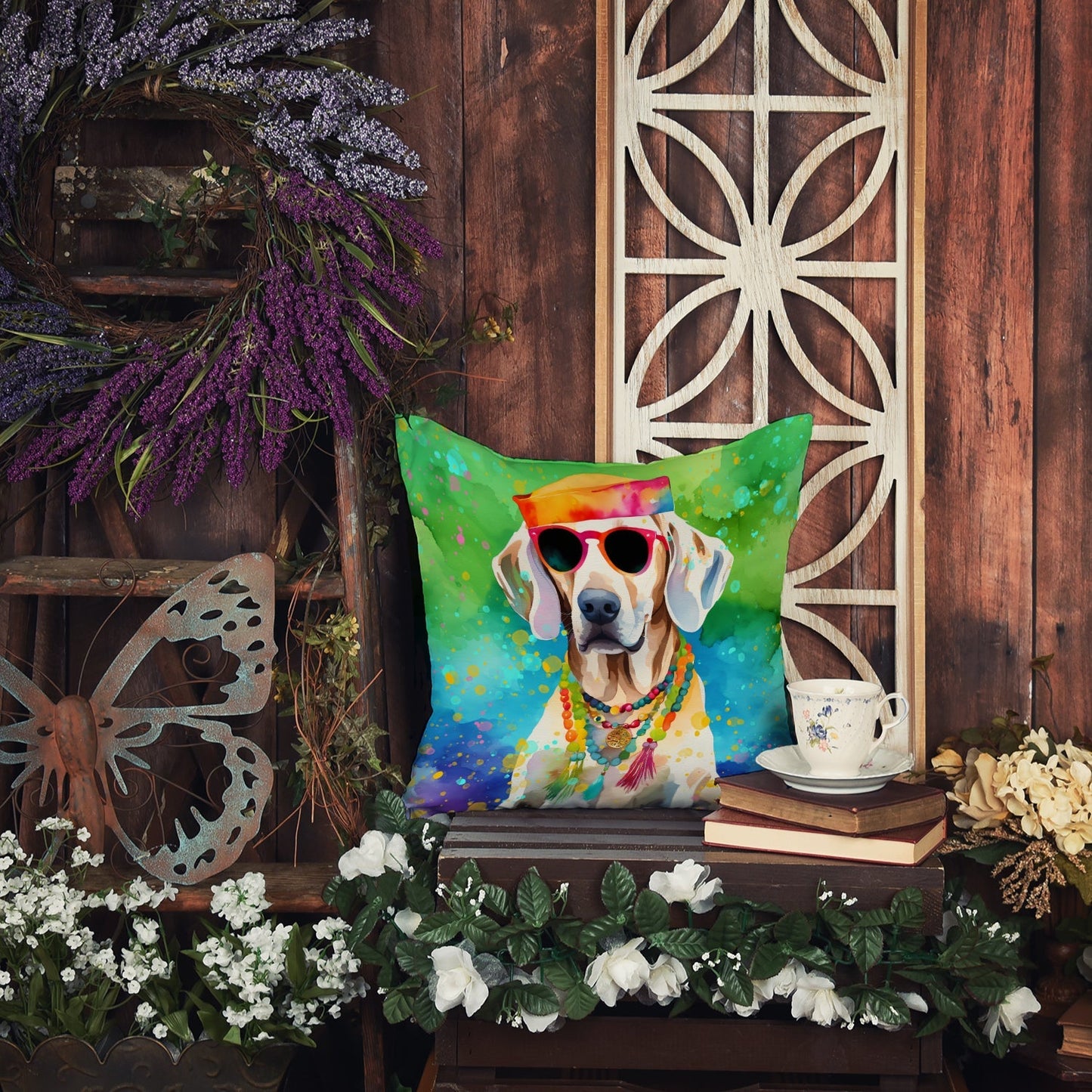 Weimaraner Hippie Dawg Throw Pillow - One Color / One Size - Home & Garden - Home Textile - Pillows