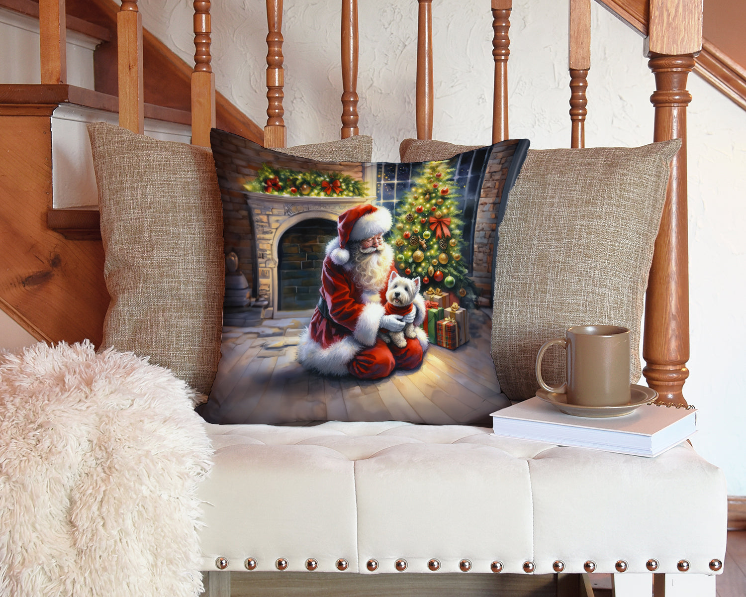 Westie and Santa Claus Throw Pillow - One Color / One Size - Home & Garden - Home Textile - Pillows