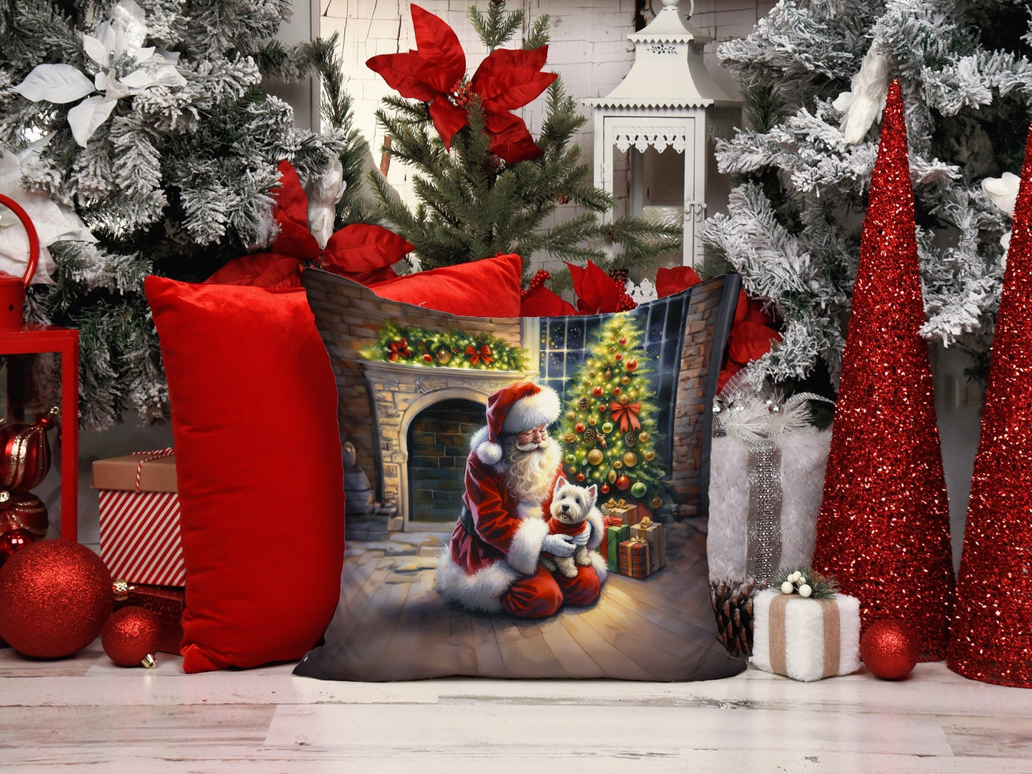 Westie and Santa Claus Throw Pillow - One Color / One Size - Home & Garden - Home Textile - Pillows