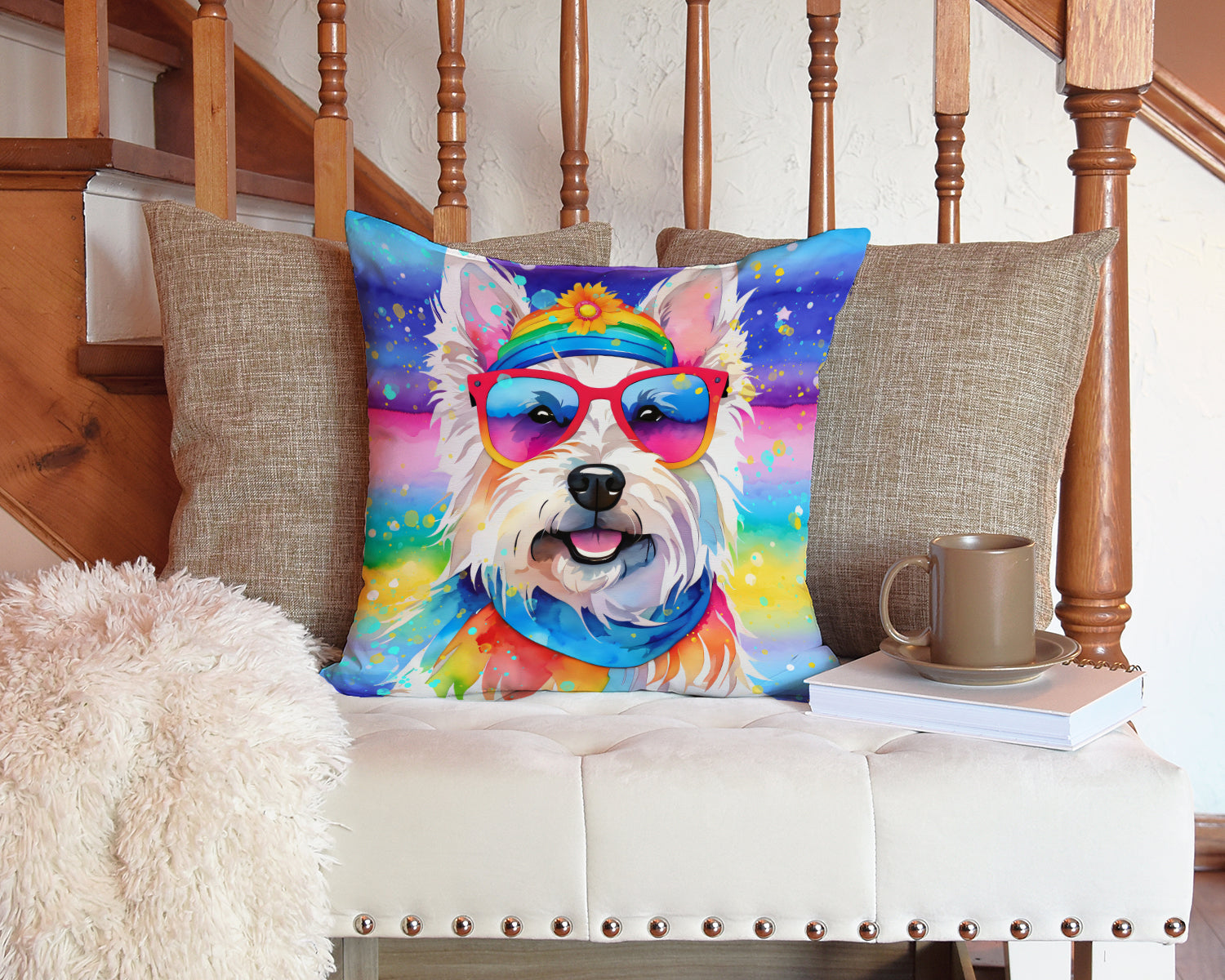 Westie Hippie Dawg Throw Pillow - One Color / One Size - Home & Garden - Home Textile - Pillows
