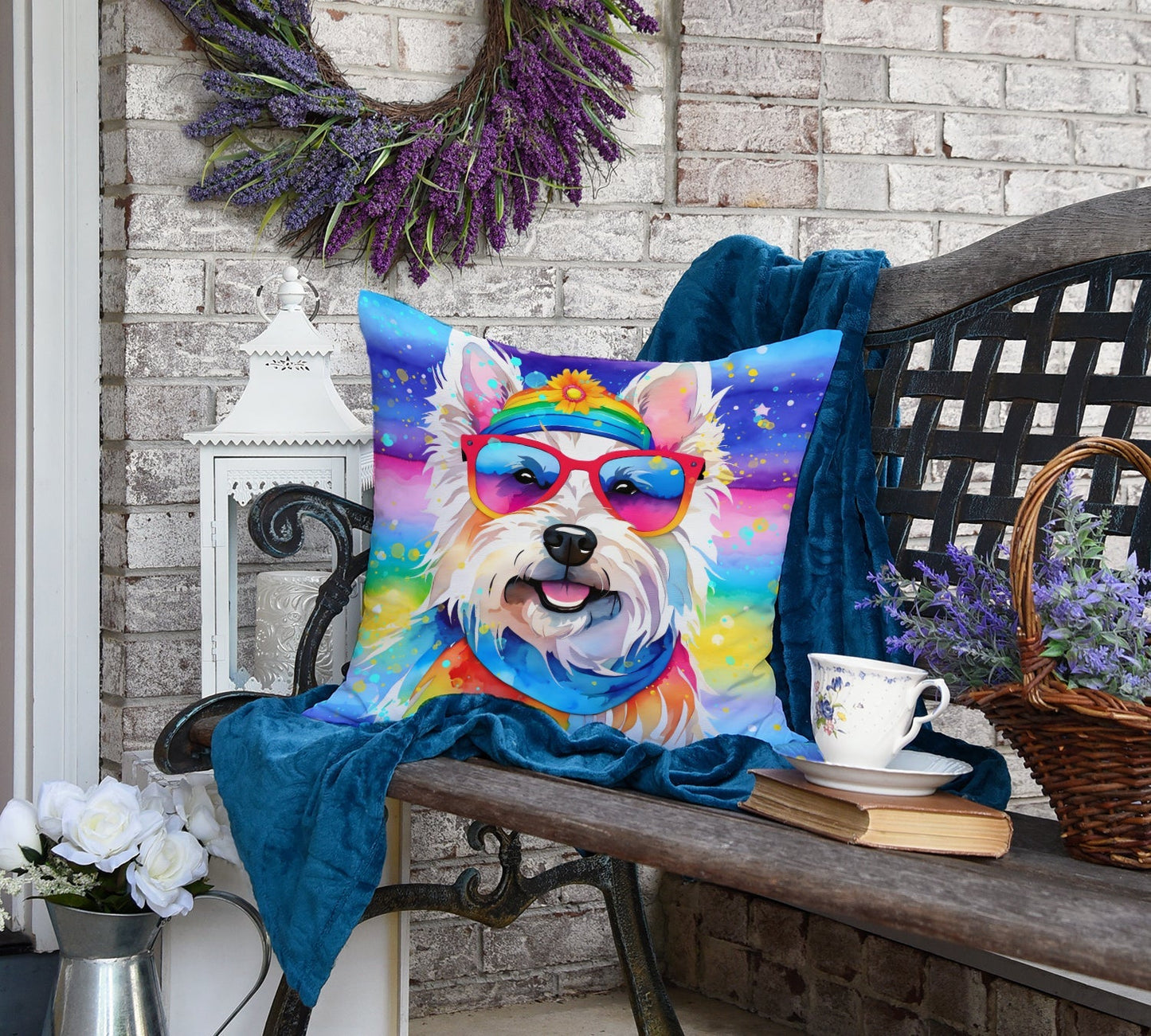 Westie Hippie Dawg Throw Pillow - One Color / One Size - Home & Garden - Home Textile - Pillows