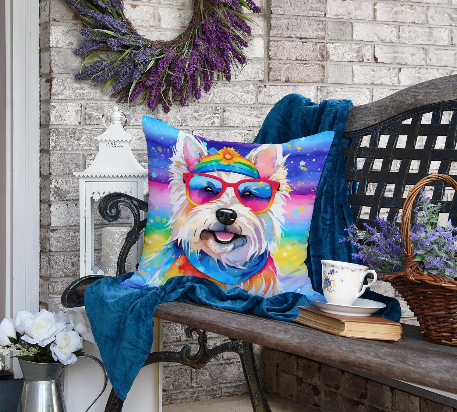 Westie Hippie Dawg Throw Pillow - One Color / One Size - Home & Garden - Home Textile - Pillows